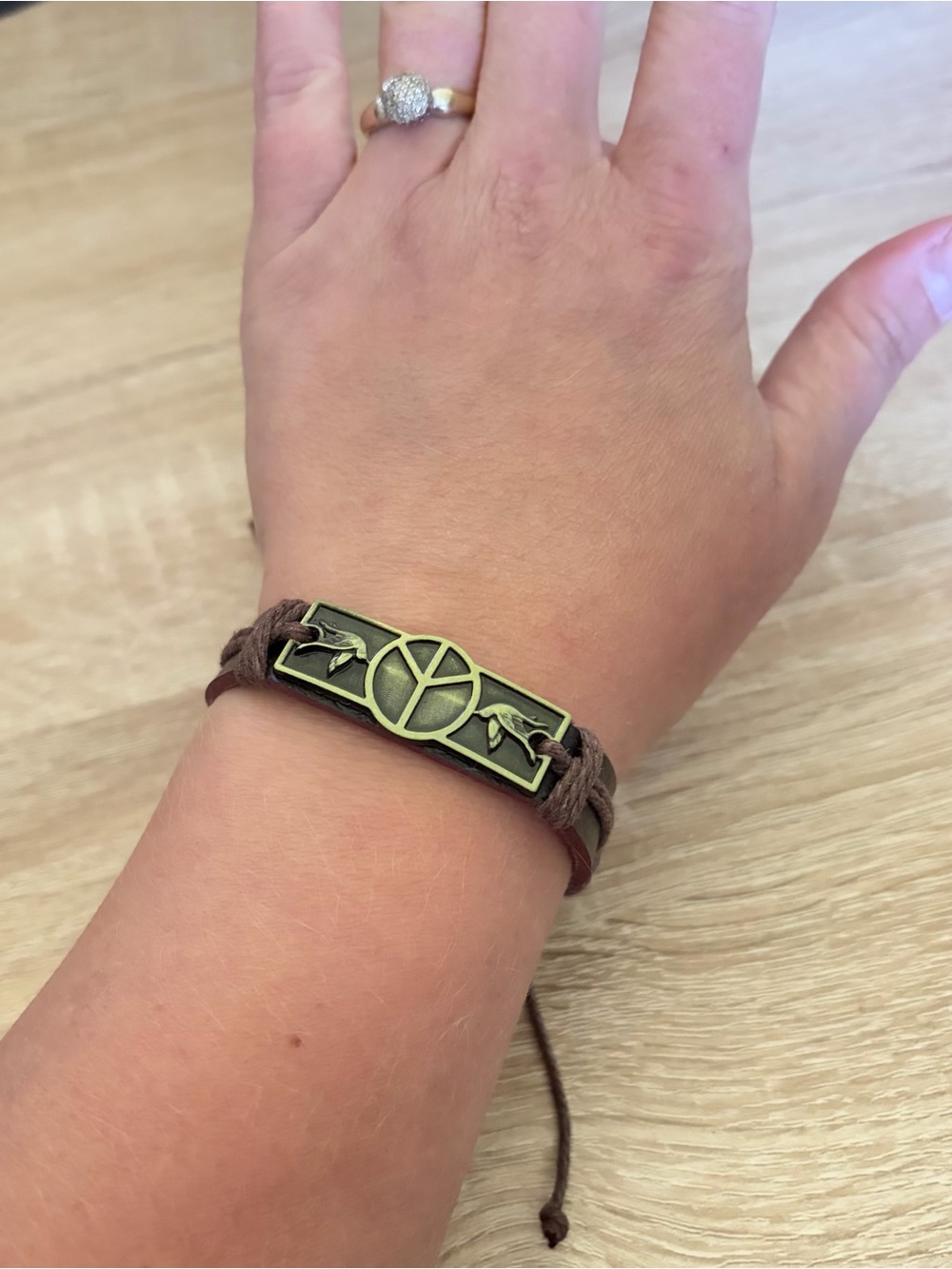 Unisex Peace Sign Brown Bracelet Hippie